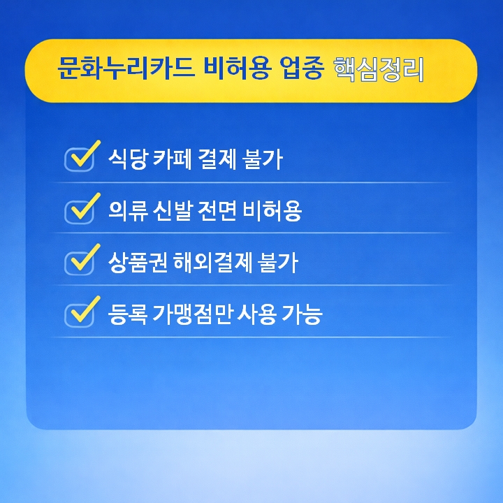 문화누리카드 비허용 업종 핵심정리